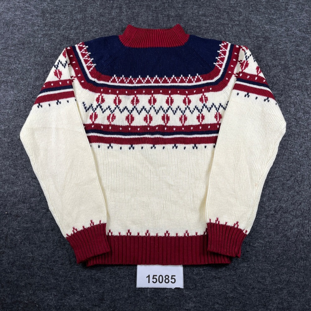 Vintage JCPenney Sweater Mens Small Cream Excellent Fair Isle Christmas Knit
